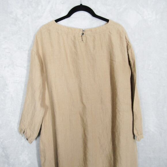 studio CLIP Dress Womens Medium Beige 100% Linen Long Sleeve Button Cuff Pockets - Picture 11 of 12